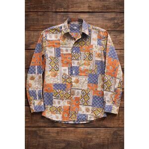 K*MSRP $135 ✨ Vintage Brummel Patchwork Button-Down Shirt – Size 12 | 80s–90s ✨